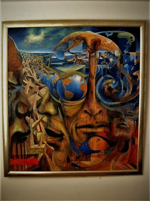 Niet of onleesbaar gesigneerd - Indrukwekkend surrealistisch Olieverf "World in your Eyes" ca. 1970 - GROOT!!! kopen? Bied vanaf 10!