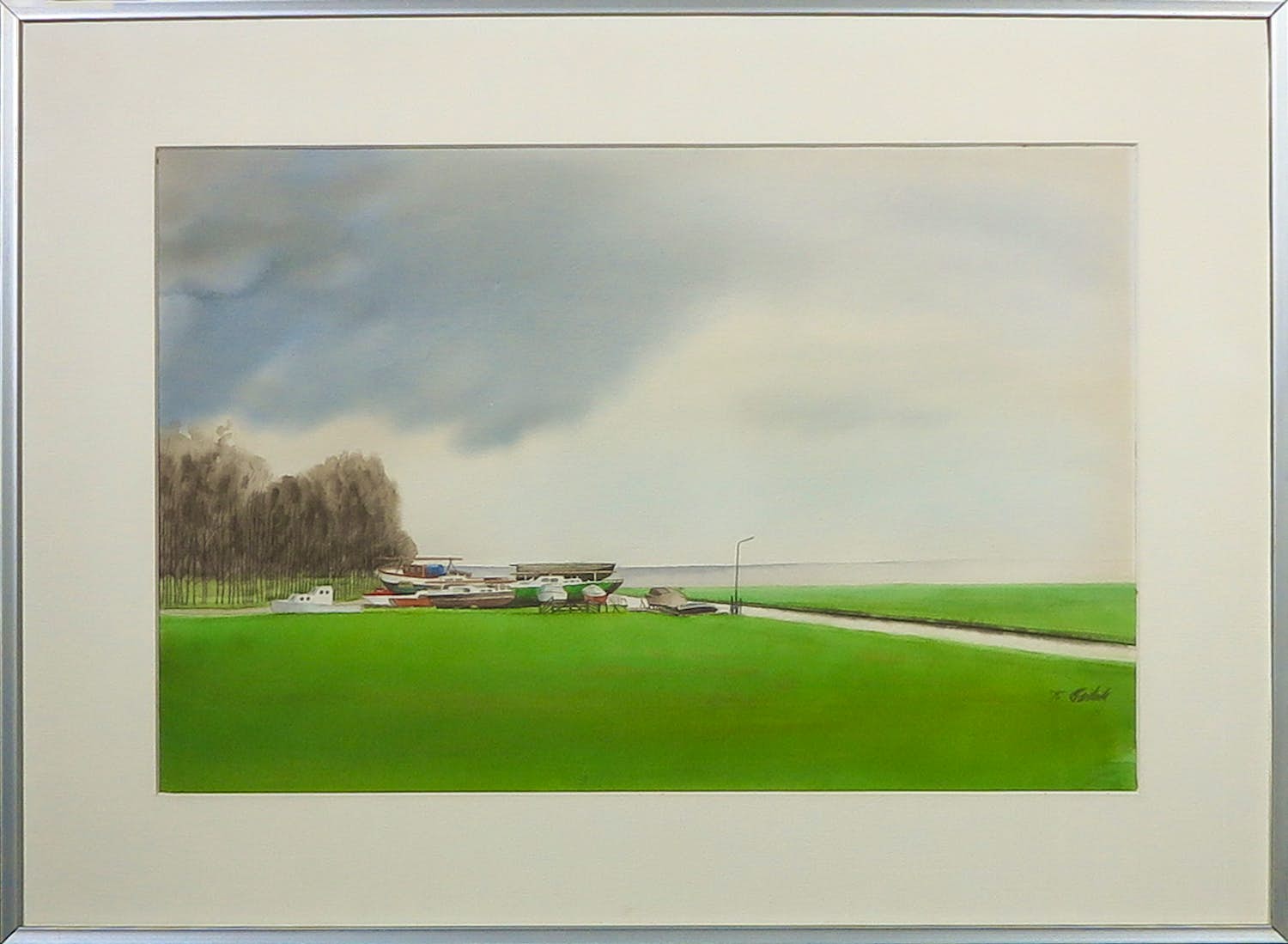 Thomas de Klerk - Aquarel op papier, Jachthaven Edam - Ingelijst kopen? Bied vanaf 1!