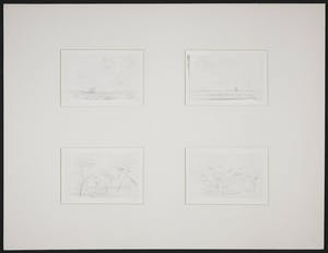 Willem den Ouden - Vier tekeningen in passe-partout, Rivierlandschapjes kopen? Bied vanaf 140!