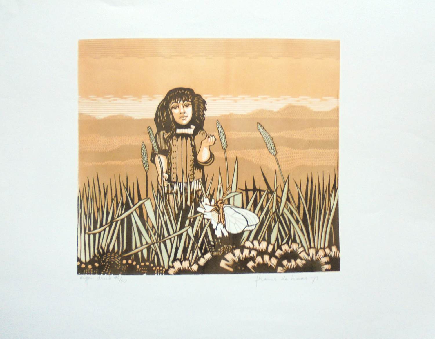 Frans de Haas - meisje met vlinder in landschap kopen? Bied vanaf 75!