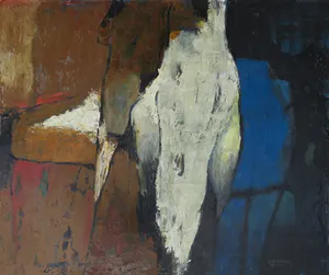 Jos Schimmer - Olieverf op doek, Compositie in bruin, wit en blauw (Groot) kopen? Bied vanaf 1!
