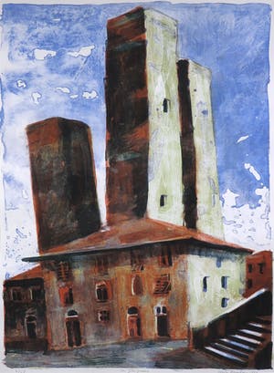 Jeroen Hermkens - Litho, San Gimignano - Ingelijst (Zeer groot) kopen? Bied vanaf 70!