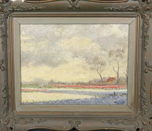 Jan Dekker - Olieverf op Hardboard, Bollenvelden, Ingelijst kopen? Bied vanaf 1!