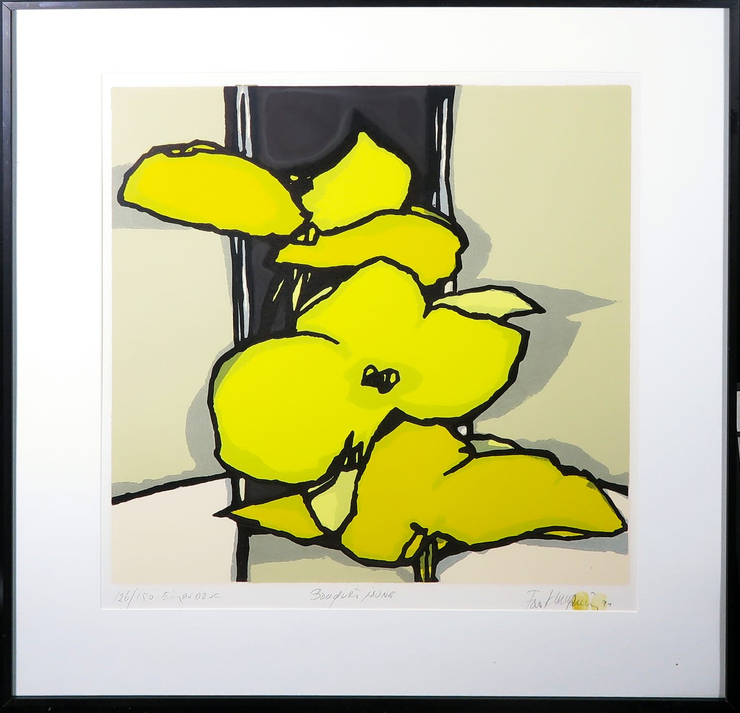 Fon Klement - Boardsnede, Bouquet jaune - Ingelijst kopen? Bied vanaf 80!