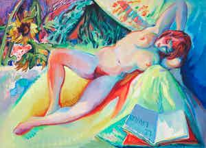 Freek van den Berg - Olieverf op doek, Le Livre (Groot) sold for € 1000!