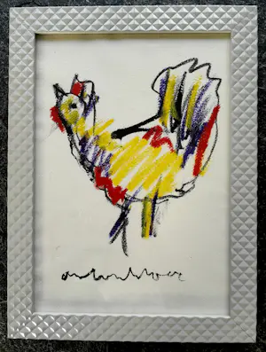 Anton Heyboer - Kip - Krijttekening - 1995 - 35 x 26 cm - ingelijst kopen? Bied vanaf 150!