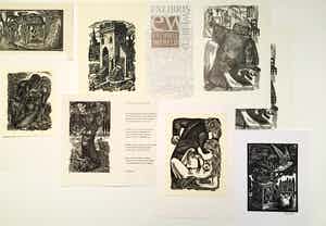 Lou Strik - 56 hout en kopergravures, waarvan 9 dubbele. Tevens 2 boeken over Lou Strik verkocht voor € 128!