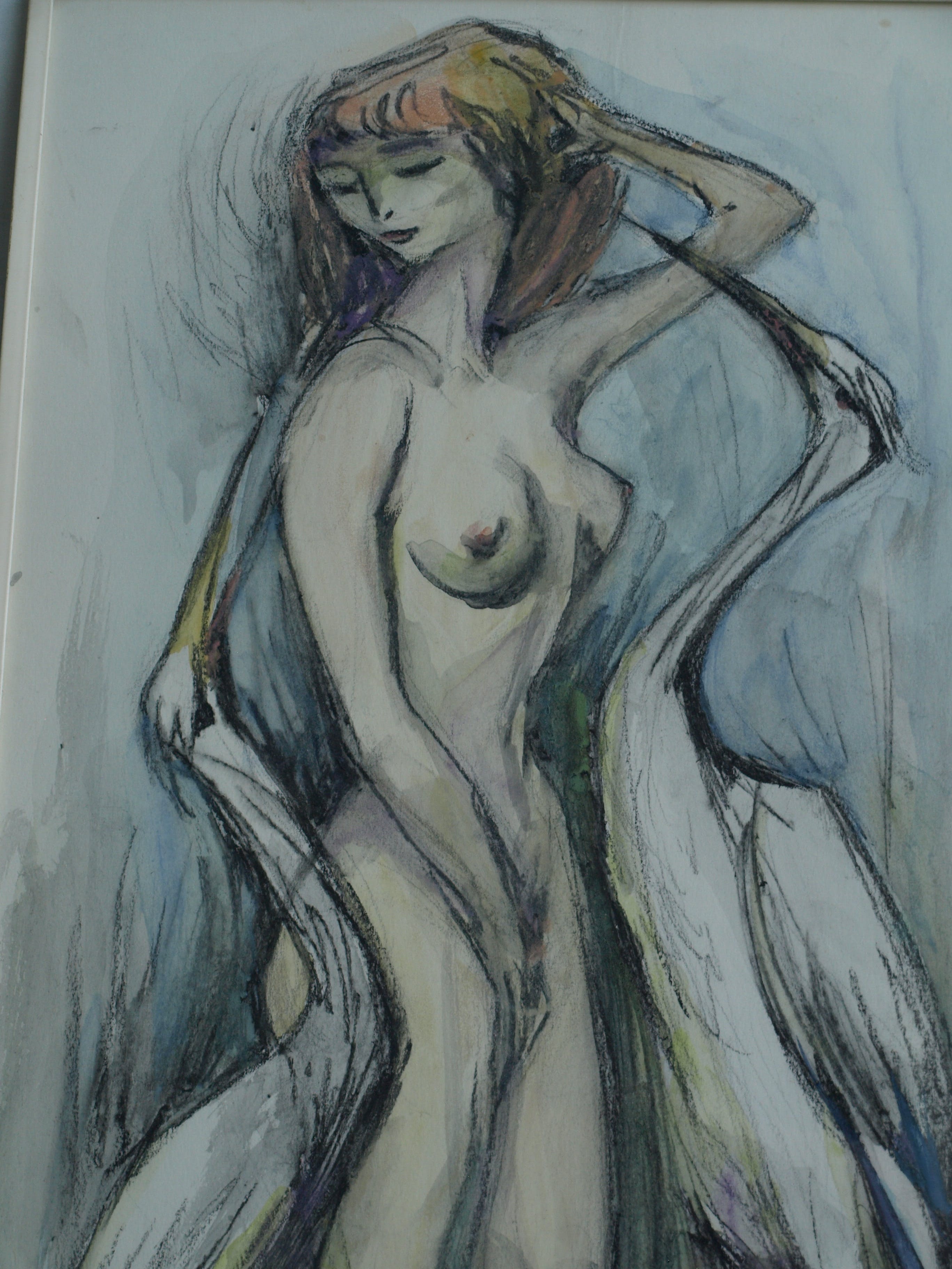 Klaas Pijlman - 2 Reigers met vrouw – pastel & aquarel – gesigneerd & ingelijst – 1970 kopen? Bied vanaf 35!