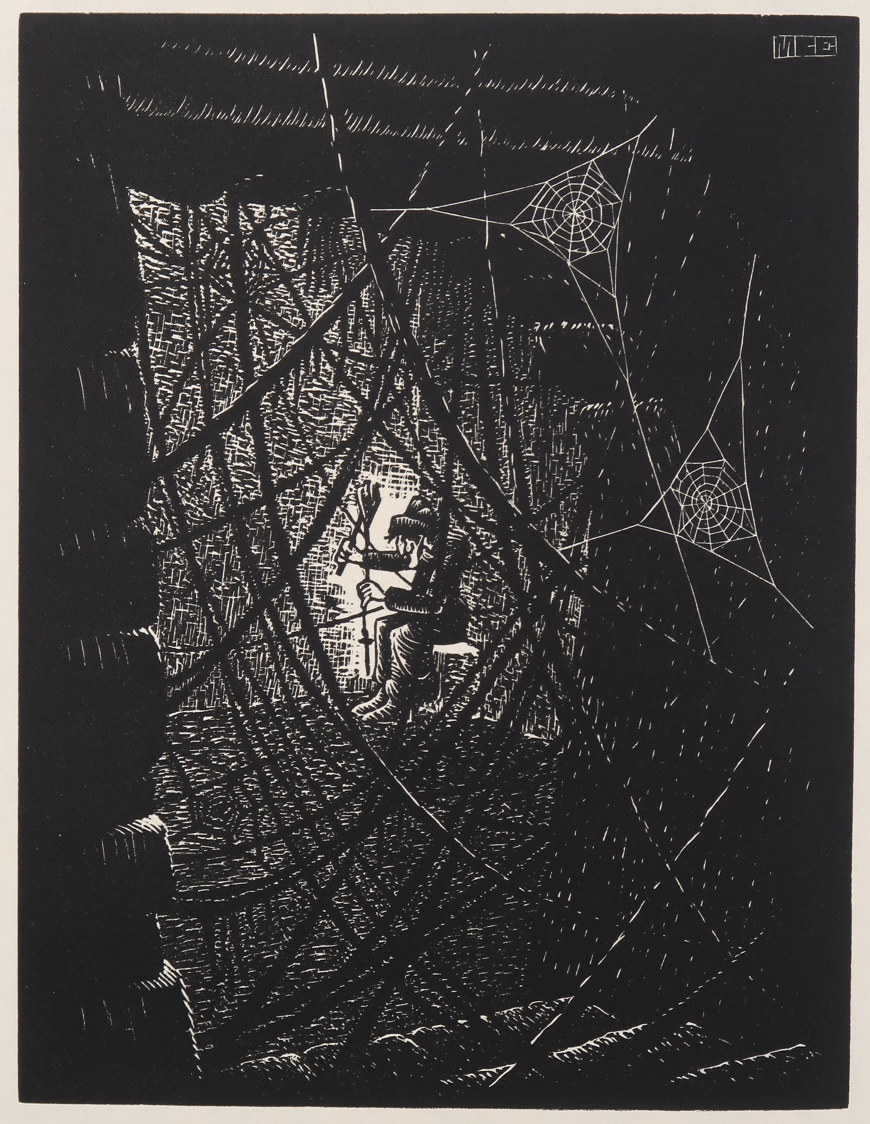 M.C. Escher - Houtgravure, Spinrag (incl. gedicht van A.E. Drijfhout en twee andere werken) kopen? Bied vanaf 200!
