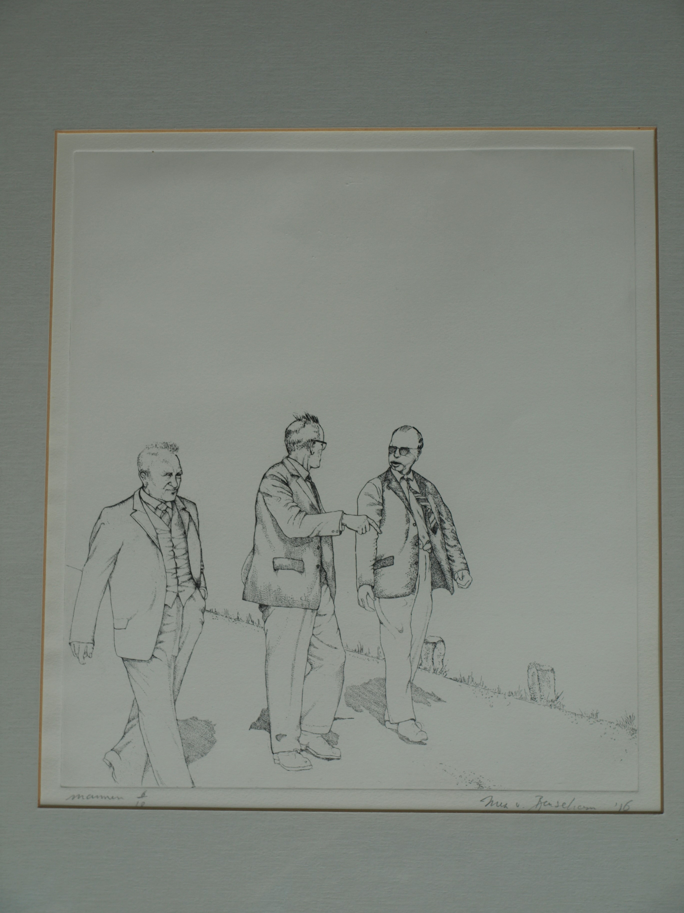 Inez van Beusekom - Ets, Mannen – gesigneerd & ingelijst – 1976  kopen? Bied vanaf 1!