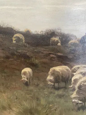 Herman van der Weele - 1852-1930, herder met schaapskudde op de hei. Olieverf op doek 58,7 x 86,9 cm. kopen? Bied vanaf 1200!