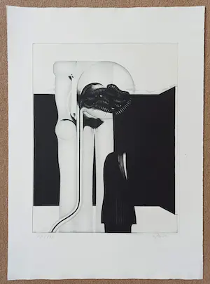 Gerd van Dulmen - Surrealistische voorstelling met meelwormen, aquatint ets kopen? Bied vanaf 45!