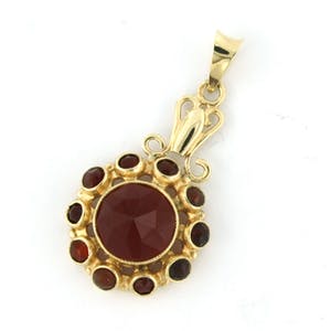 14k geel gouden entourage hanger bezet met carneool - afm 3.4 cm x 1.8 cm kopen? Bied vanaf 175!