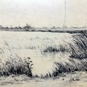 Johan Hemkes - ets Bij Balk - Visnet - ingelijst - 26075 kopen? Bied vanaf 75!