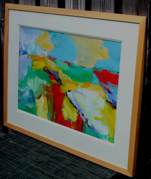 Jan Cremer - Ingelijste olieverf op papier: abstracte compositie - 2002(nette lijst!) kopen? Bied vanaf 2250!