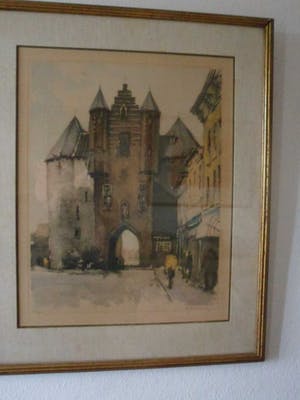 Roger Hebbelinck - Kleuren ets, Stadsgezicht, Bergen op Zoom kopen? Bied vanaf 20!