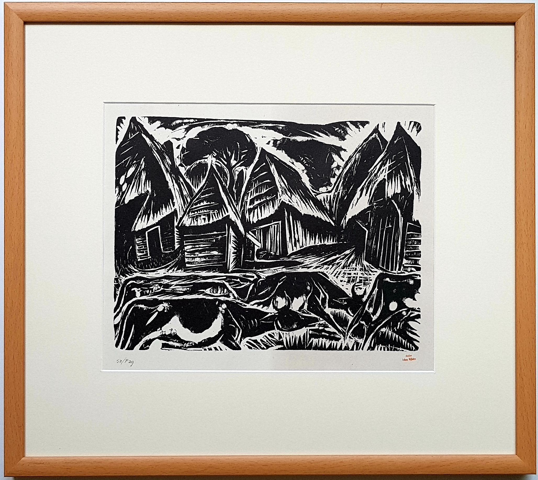 Johan Dijkstra - houtsnede Orvelte, atelierstempel verkocht voor € 125!
