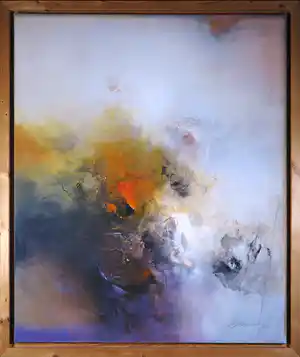 Gabriele Mierzwa - Olieverf op doek, Abstracte compositie - Ingelijst (Groot) verkocht voor € 100!