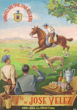 Curiosa - Onbekende kunstenaar - Lot van twee reclametekeningen Amontillado Fino Vda de Jose Velez kopen? Bied vanaf 1!
