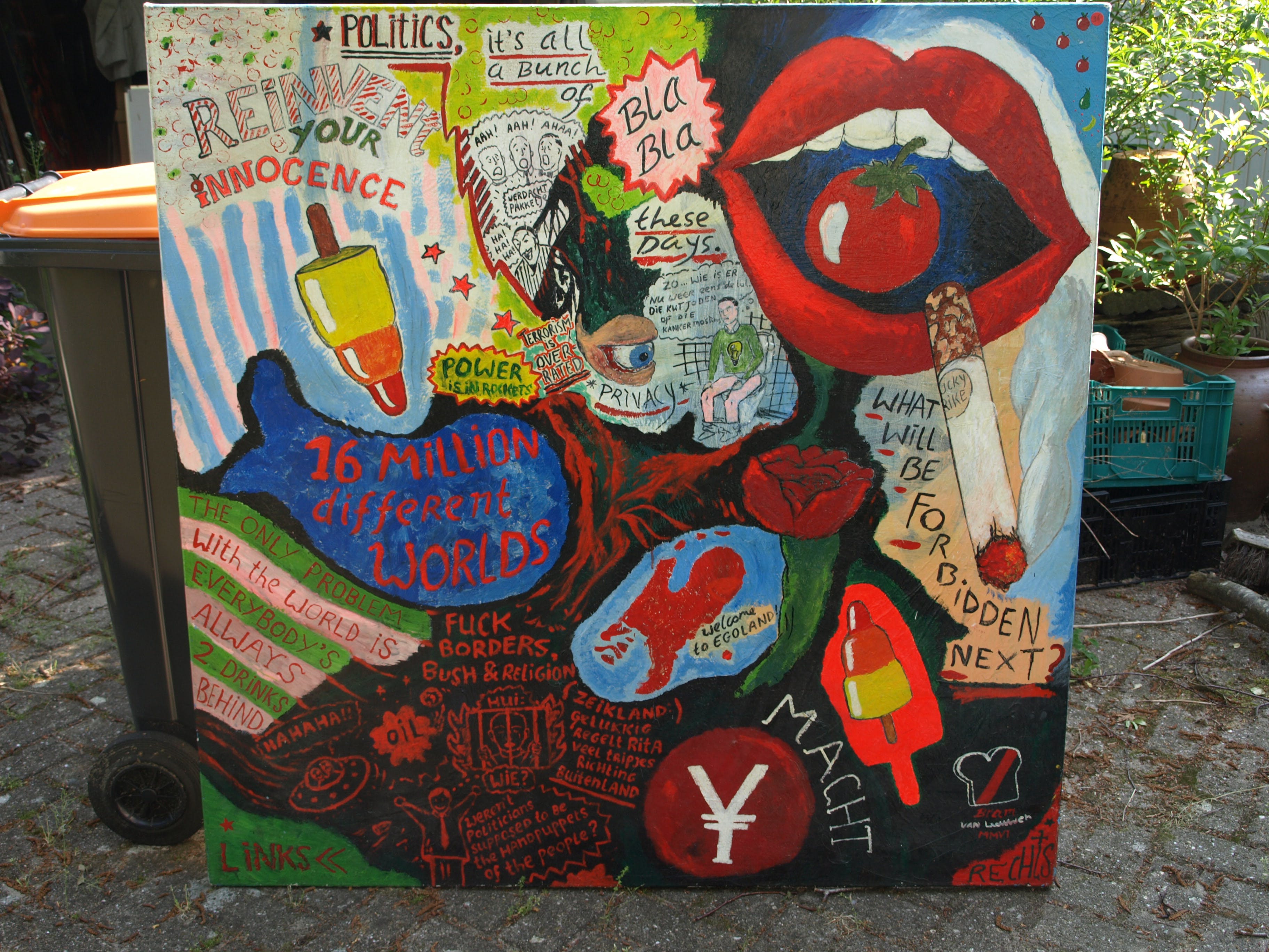 Niet of onleesbaar gesigneerd - Acrylverf op doek , Politics, it’s all a bunch of Bla Bla – 130 x 130 cm - 2006 kopen? Bied vanaf 1!