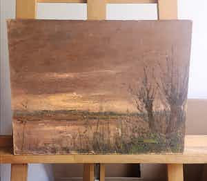 Joseph van de Wall Perne - zonsondergang met knotwilgen verkocht voor € 25!