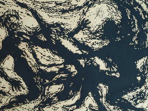 Niet of onleesbaar gesigneerd - Houtsnede , “3 Broers dansend en spelend in de zon” – 1966 kopen? Bied vanaf 1!