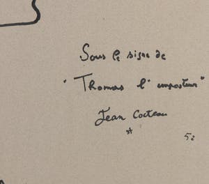 Jean Cocteau - Inkttekening, Sous le signe de 'Thomas l'imposteur' - Ingelijst kopen? Bied vanaf 2000!