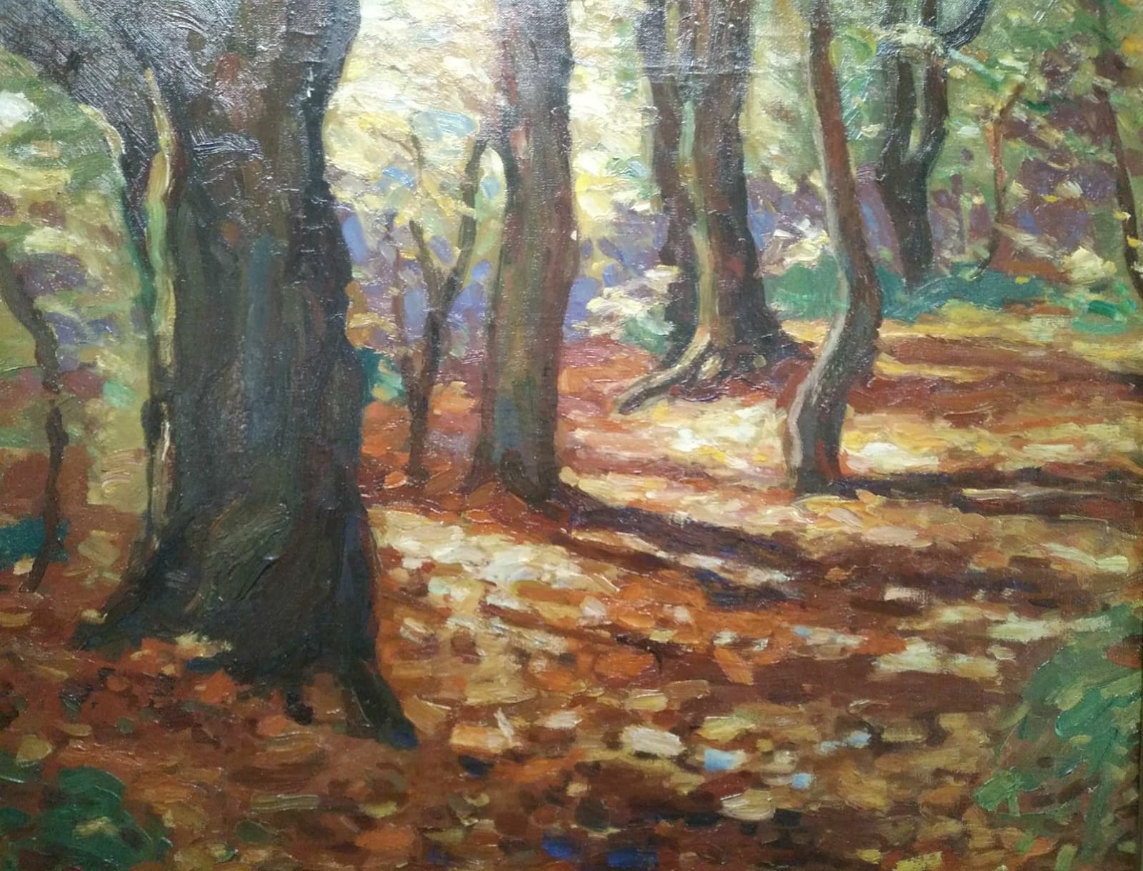 Niet of onleesbaar gesigneerd - Impressionistisch Bospad door onbekende meester verkocht voor € 1!