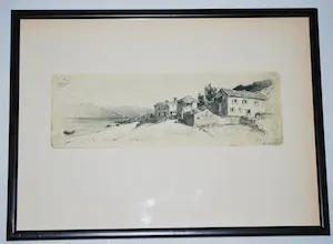 William Unger - Landschap met een bergmeer - handgesigneerde ets - ingelijst - kopen? Bied vanaf 35!