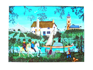 Gorki Bollar - Romantisch uitje langs het water. Naïeve kunst. Prachtig van kleur. kaufen? Bieten Sie von 95!