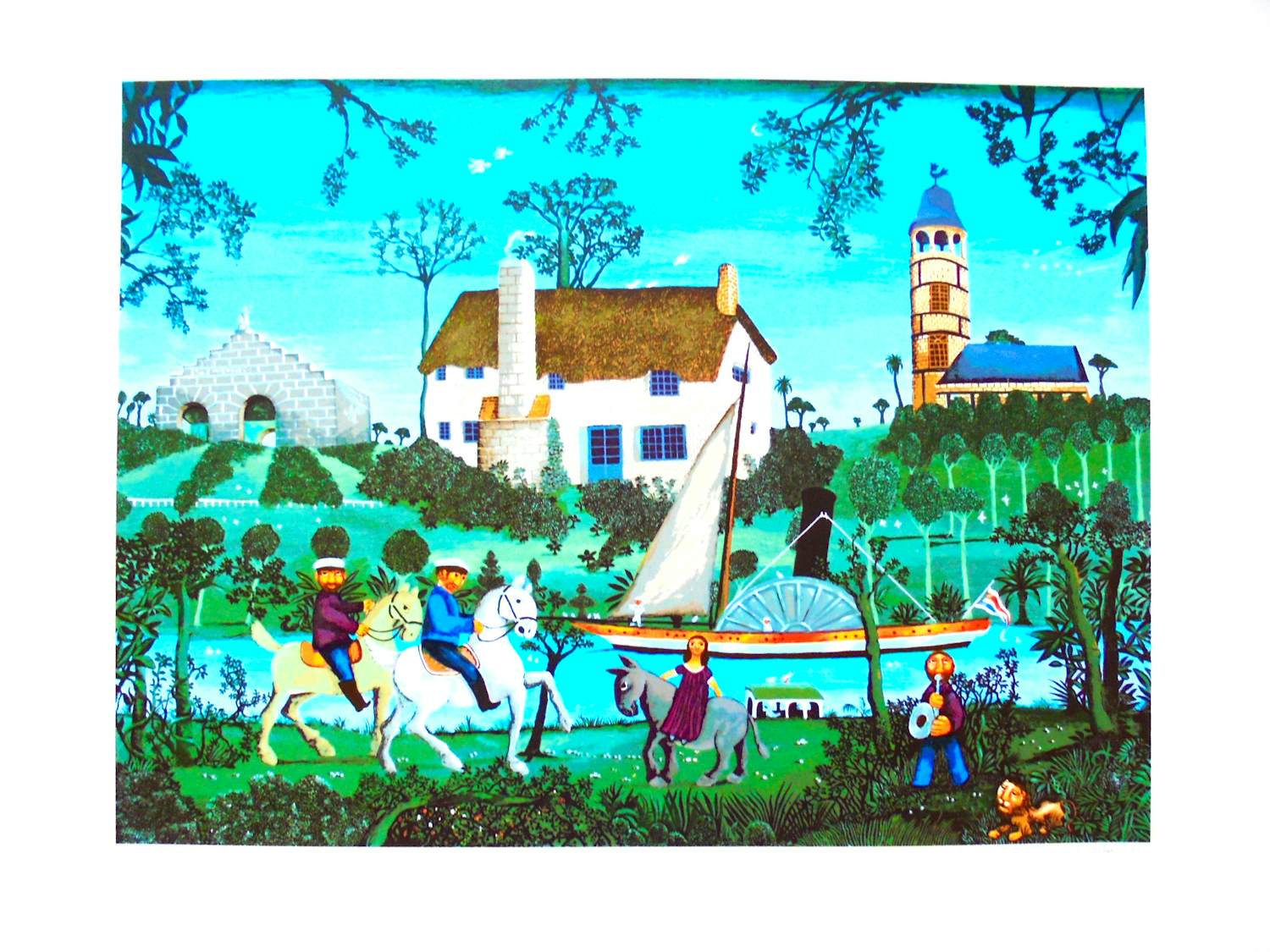 Gorki Bollar - Romantisch uitje langs het water. Naïeve kunst. Prachtig van kleur. kopen? Bied vanaf 125!