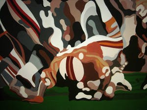 Fred van der Wal - Galerie Mokum - GiGa groot Acrylverf / Board schilderij "American Football" kopen? Bied vanaf 10!