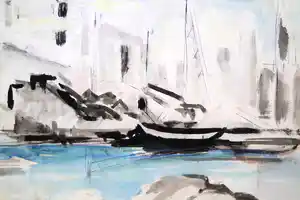 Lili Pieter van Leer - Gemengde techniek op papier - "Haven" verkocht voor € 45!