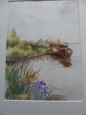 Jan van Bragt - Aquarel met een afgemeerde roeiboot. kopen? Bied vanaf 20!