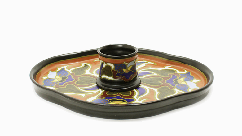 Plateelfabriek Gelria N.V. - plateel serveerblad met beker verkocht voor € 25!