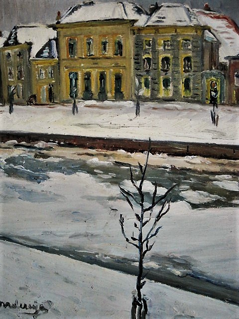 Hildegard Helene Anna Andereija - Sfeerfol impressionistisch olieverf "Middelburg in de sneeuw" gesigneerd kopen? Bied vanaf 1!