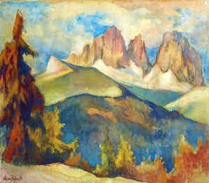 Klaas Pijlman - Aquarel , Sassolungo , Dolomieten , Italië – 1968 verkocht voor € 40!