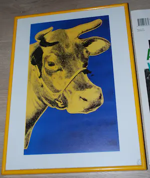 Andy Warhol - ingelijst 'Cow' 1989 + 3 boekwerken: Nat Finkelstein-Warhol's roadtrip-Special kopen? Bied vanaf 50!