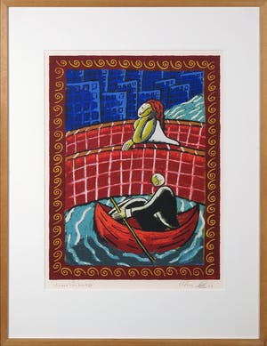 Jacques Tange - Zeefdruk, Under the bridge - Ingelijst kopen? Bied vanaf 70!