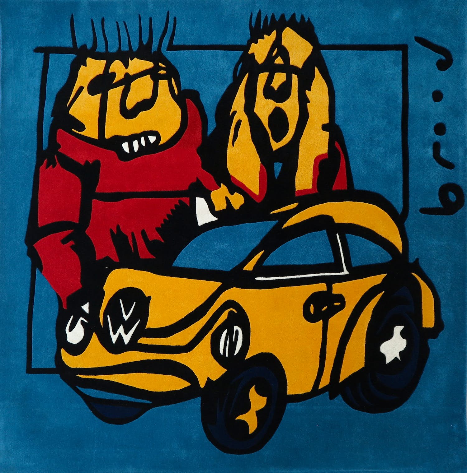 Herman Brood - Handgeknoopt scheerwollen kleed, VW Beetle (Zeer groot) verkocht voor € 500!