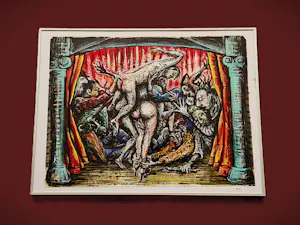 Frank Maieu - galerie d'Eendt 1985 - grote gemengde techniek "het wellustig gevecht" kaufen? Bieten Sie von 480!