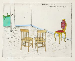 Pieter Holstein - Handgekleurde ets, Demokratiese verwikkelingen - Ingelijst kopen? Bied vanaf 80!