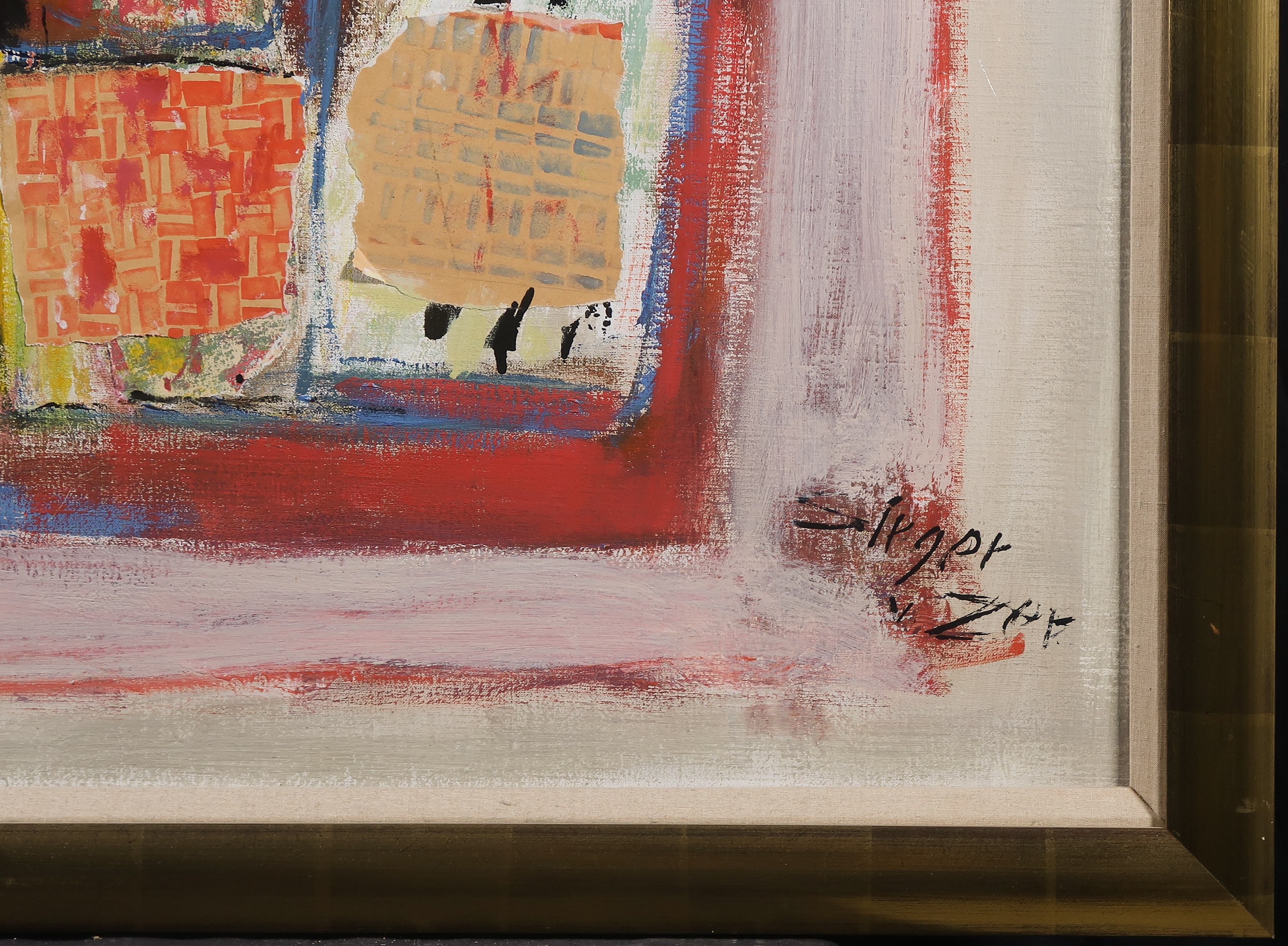 Fred Sieger - Olieverf en collage op doek, Compositie met vlakken - Ingelijst (Zeer groot) kopen? Bied vanaf 850!