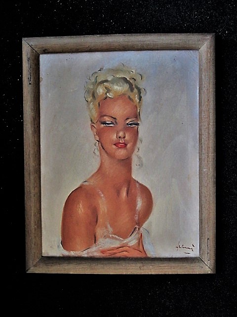 Niet of onleesbaar gesigneerd - ORIGINEEL 1950's Amerikaans Olieverf "Pin-Up girl" gesigneerd kopen? Bied vanaf 1!