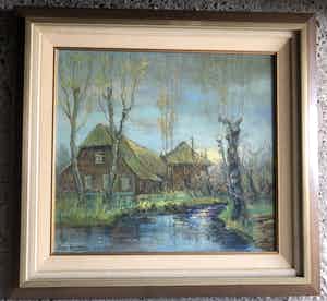 Janus Kluijtmans - Schilderij " HERFST IN SCHOONHOVEN " uit 1986- LAATSTE KANS !!!!!!!!! verkocht voor € 75!