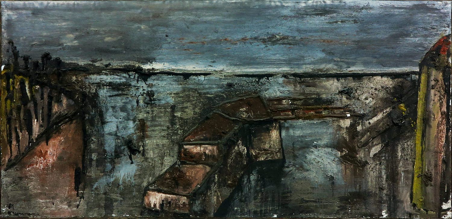 Hans Veneman - Gemengde techniek op doek, Verbrande kultuur - Ingelijst (Zeer groot) verkocht voor € 100!