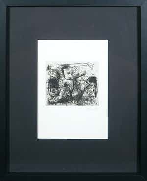 Asger Jorn - Ets en droge naald op handgeschept Japon, Friedhof der Maulwürfe - Ingelijst verkocht voor € 1!