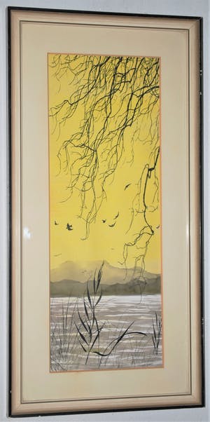 Tom Anema - vogels boven het meer - gouache kopen? Bied vanaf 60!