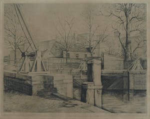Frans IJserinkhuijsen - Ingelijste ets, “Overtoomse Sluis, Amsterdam” - 1945 kopen? Bied vanaf 35!