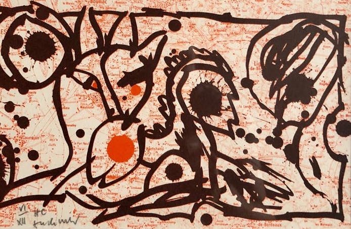 Pierre Alechinsky - kleurenlitho, 'Arrondisement Gironde', 1983, HC-exemplaar (INGELIJST) kopen? Bied vanaf 599!